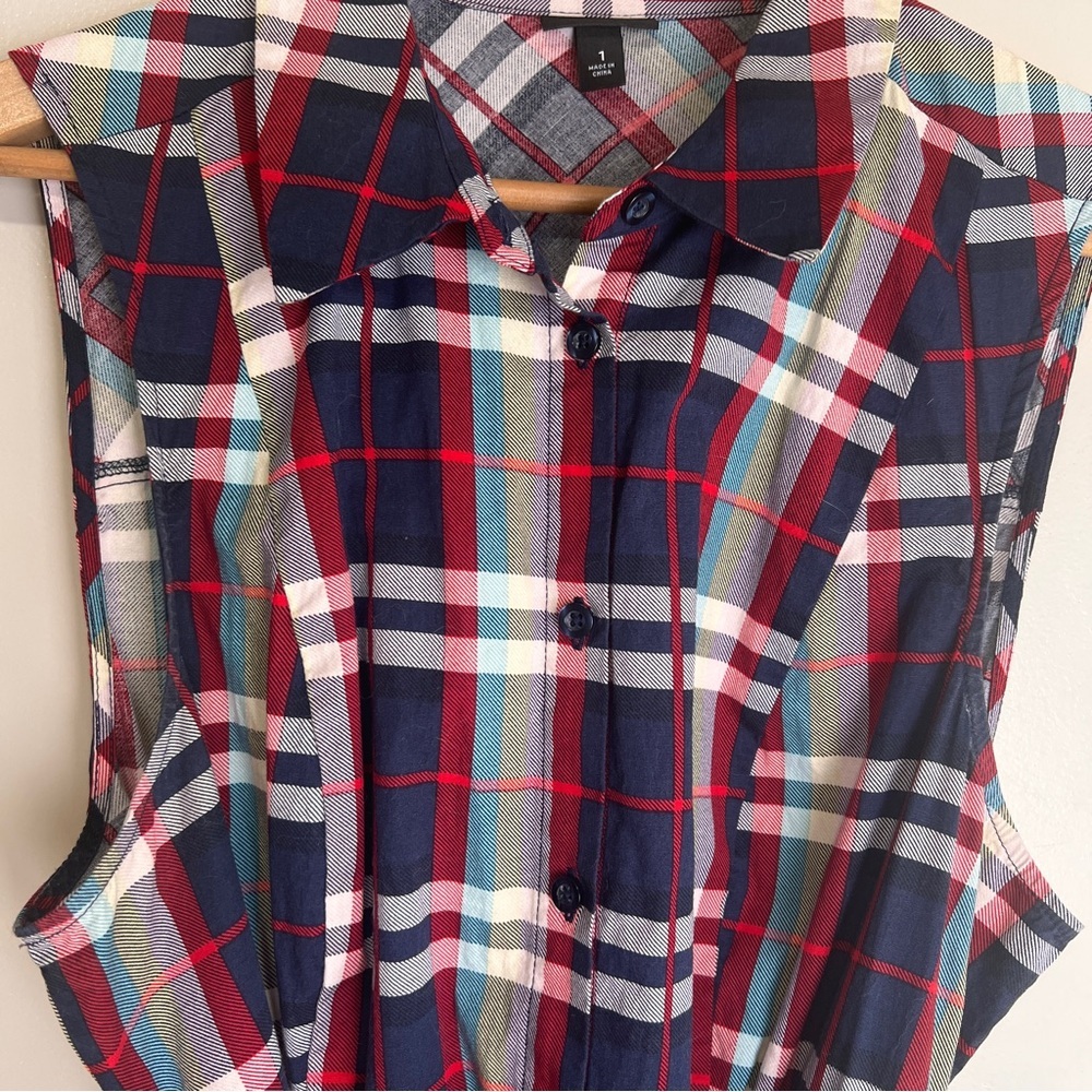 Torrid Women's 1 or 1X Collared Sleeveless Poplin Plaid Skater Dress Pockets EUC - Picture 2 of 8